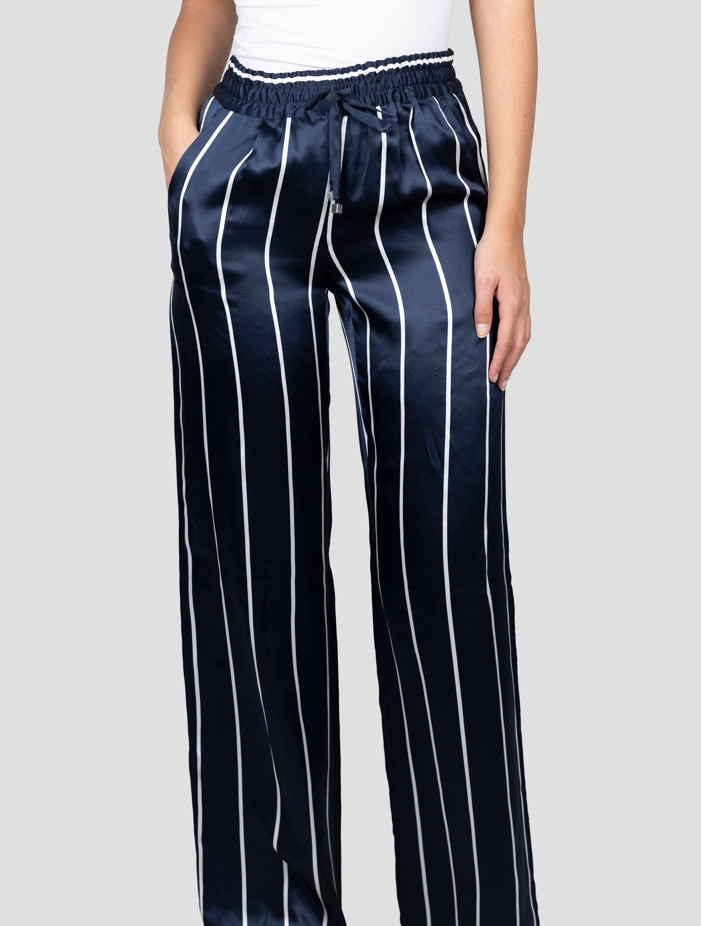 Kiton Blue White Silk Pants
