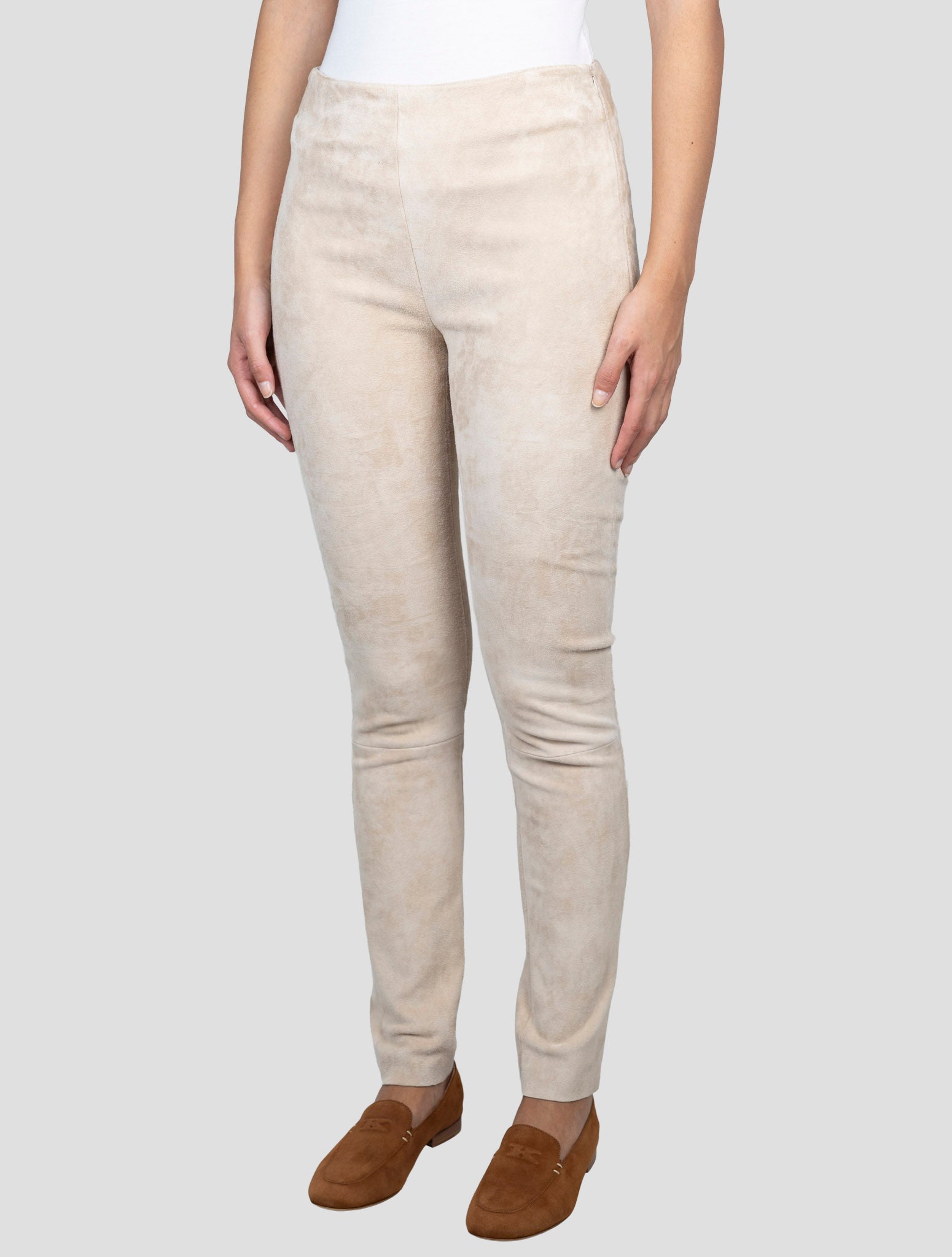 Kiton Beige Leather Suede Pants