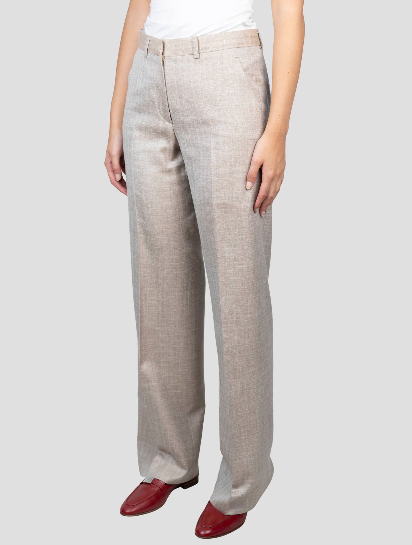 Kiton Beige Virgin Wool Silk Linen Pants