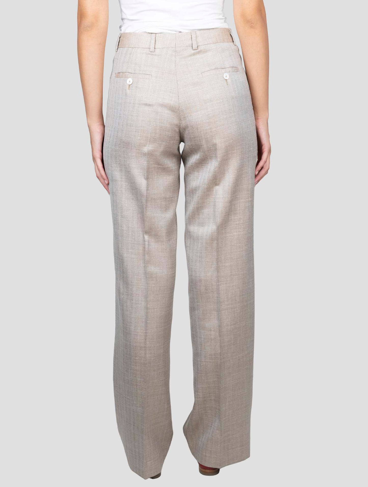 Kiton Beige Virgin Wool Silk Linen Pants