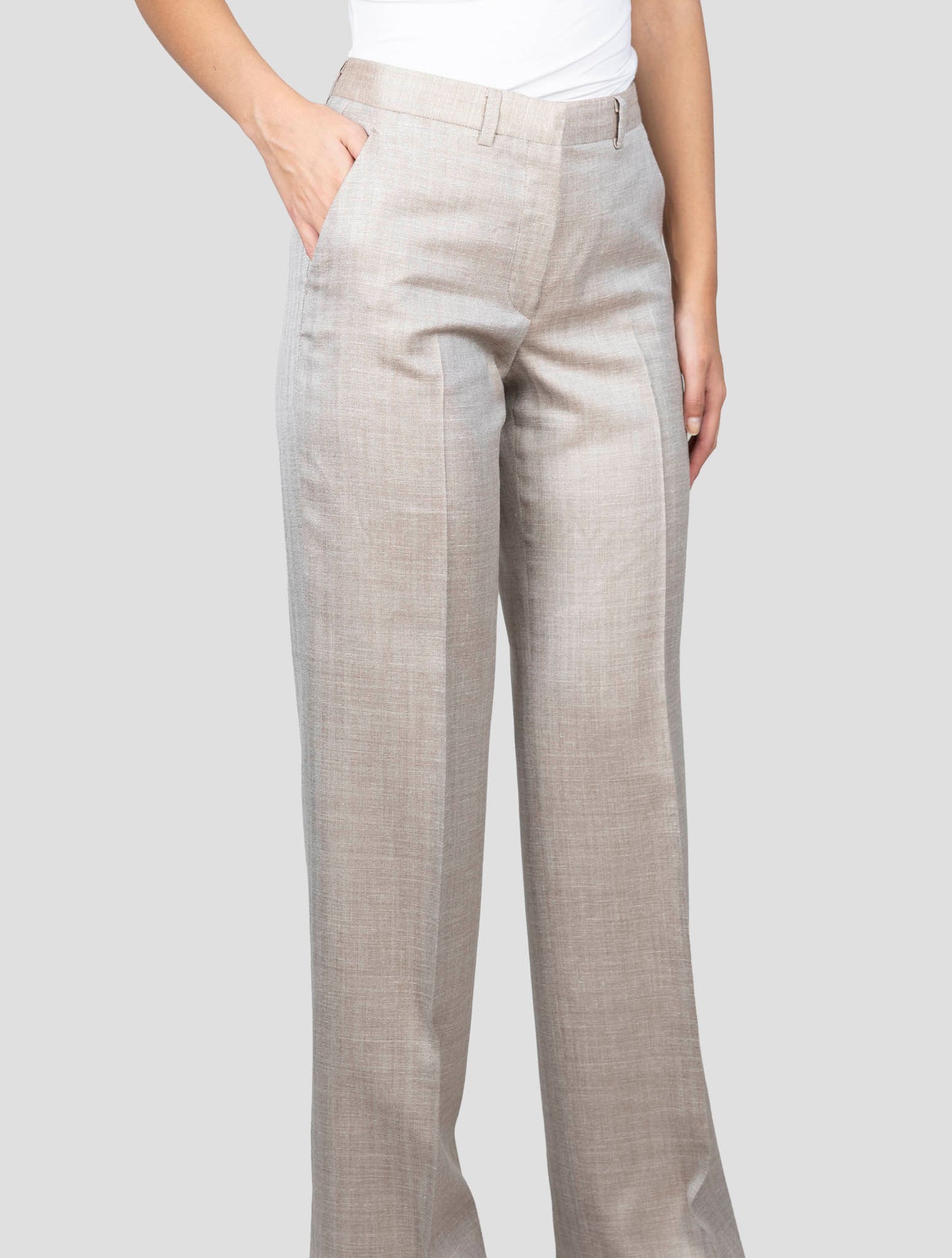 Kiton Beige Virgin Wool Silk Linen Pants