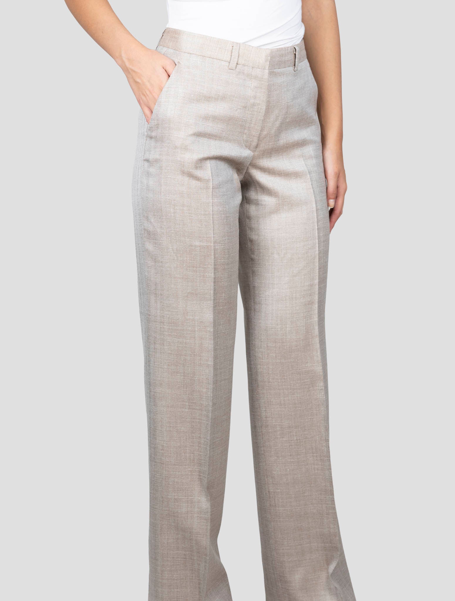 Kiton Beige Virgin Wool Silk Linen Pants