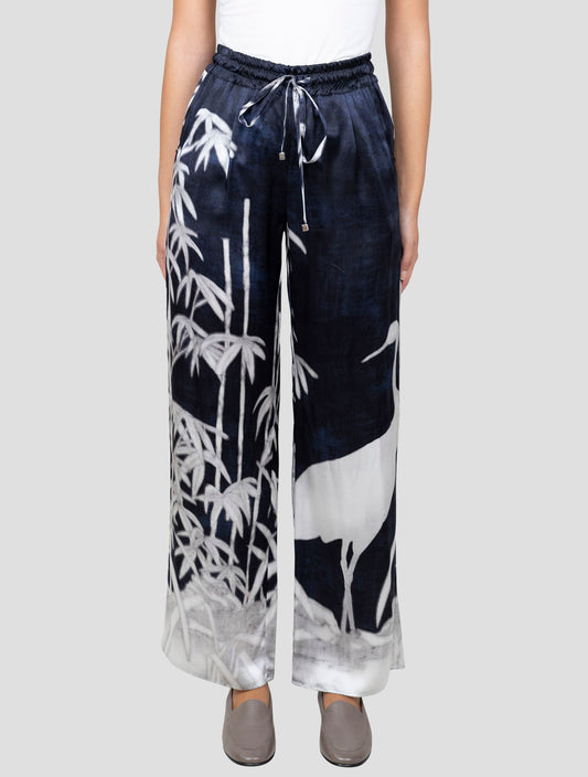Kiton Blue White Silk Pants