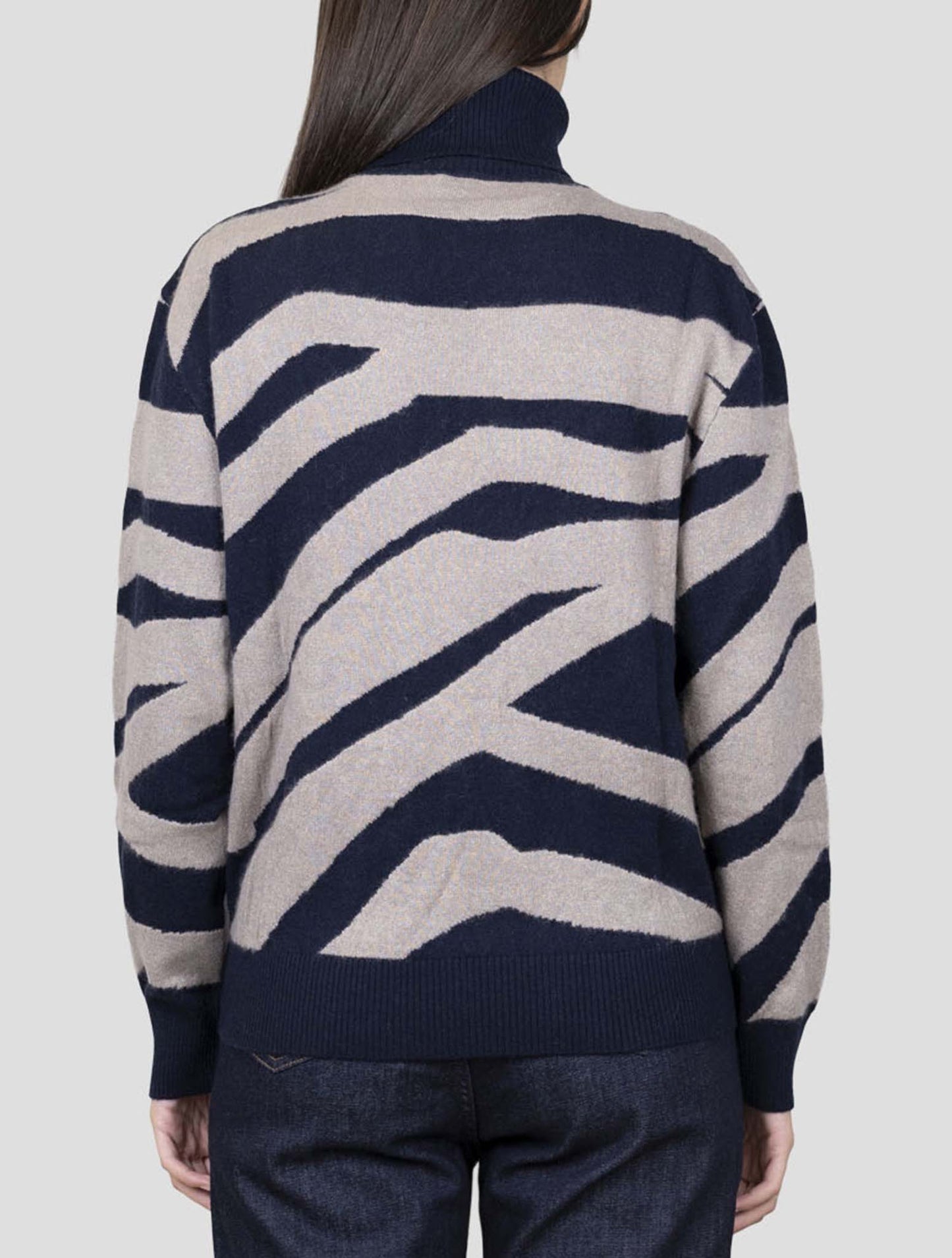Kiton Blue Beige Cashmere Silk Sweater Turtleneck