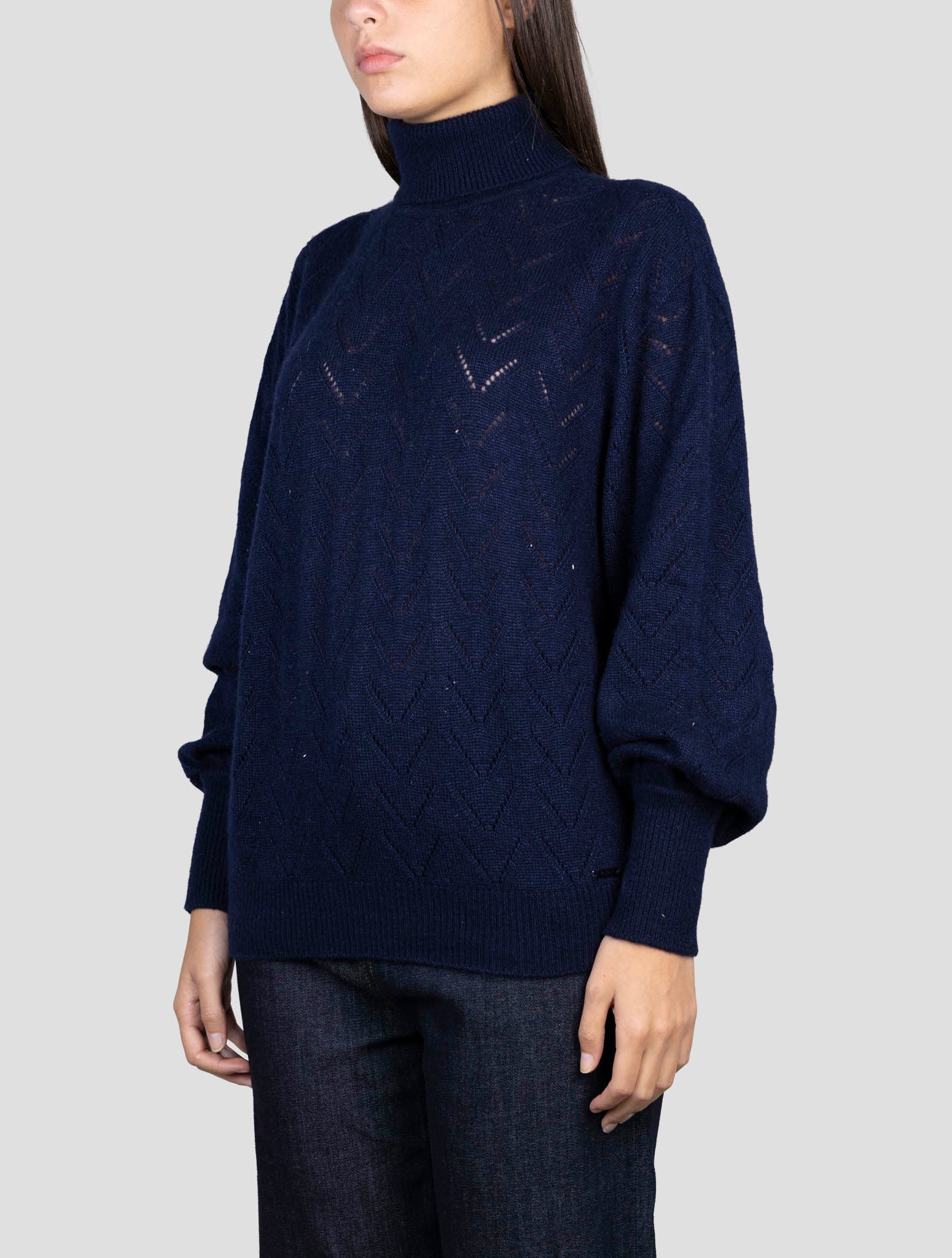 Kiton Blue Cashmere Silk Sweater Turtleneck