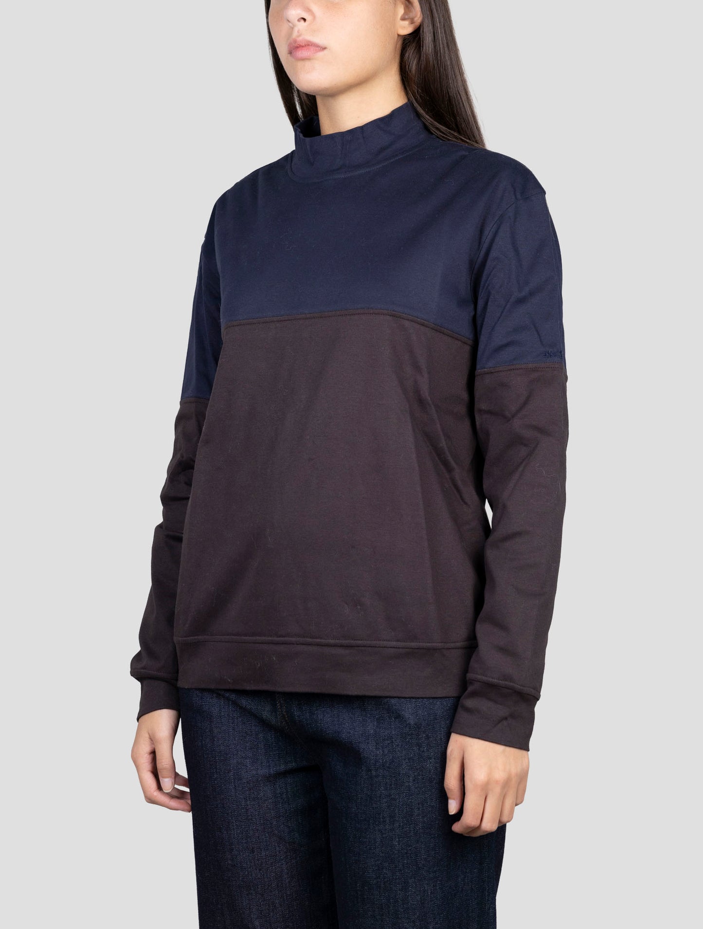 Kiton Blue Black Cotton Sweater Half Neck