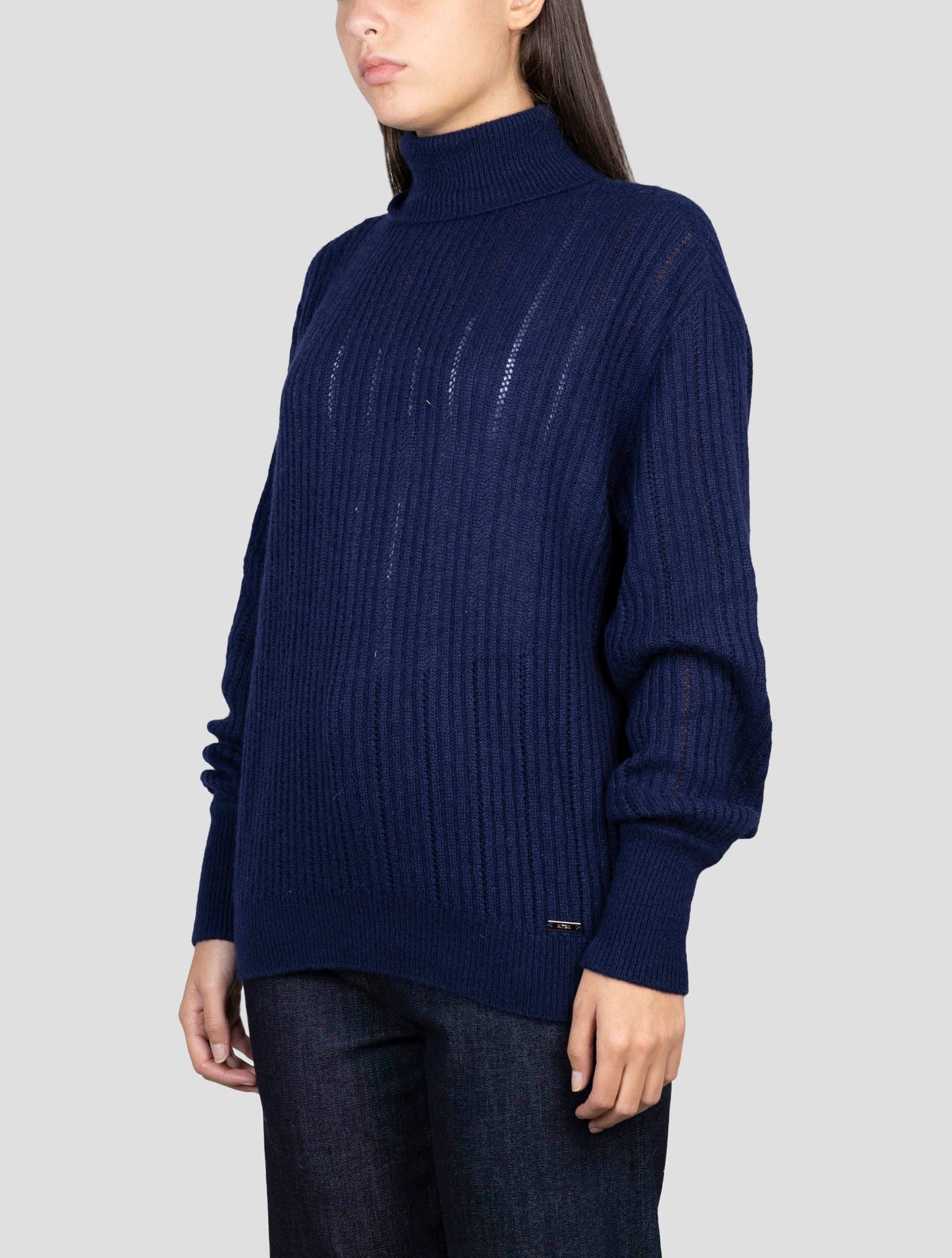Kiton Blue Cashmere Silk Sweater Turtleneck