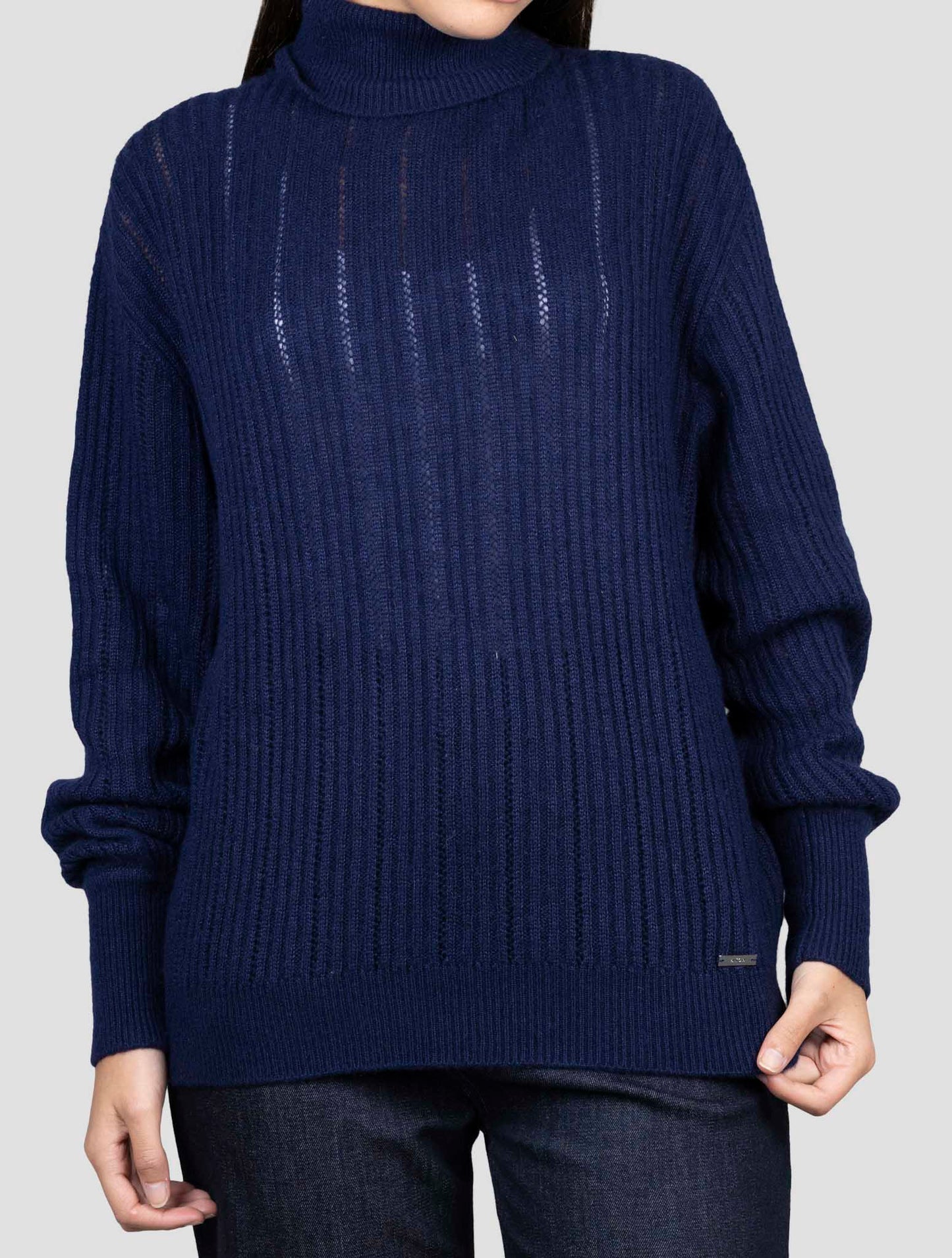 Kiton Blue Cashmere Silk Sweater Turtleneck