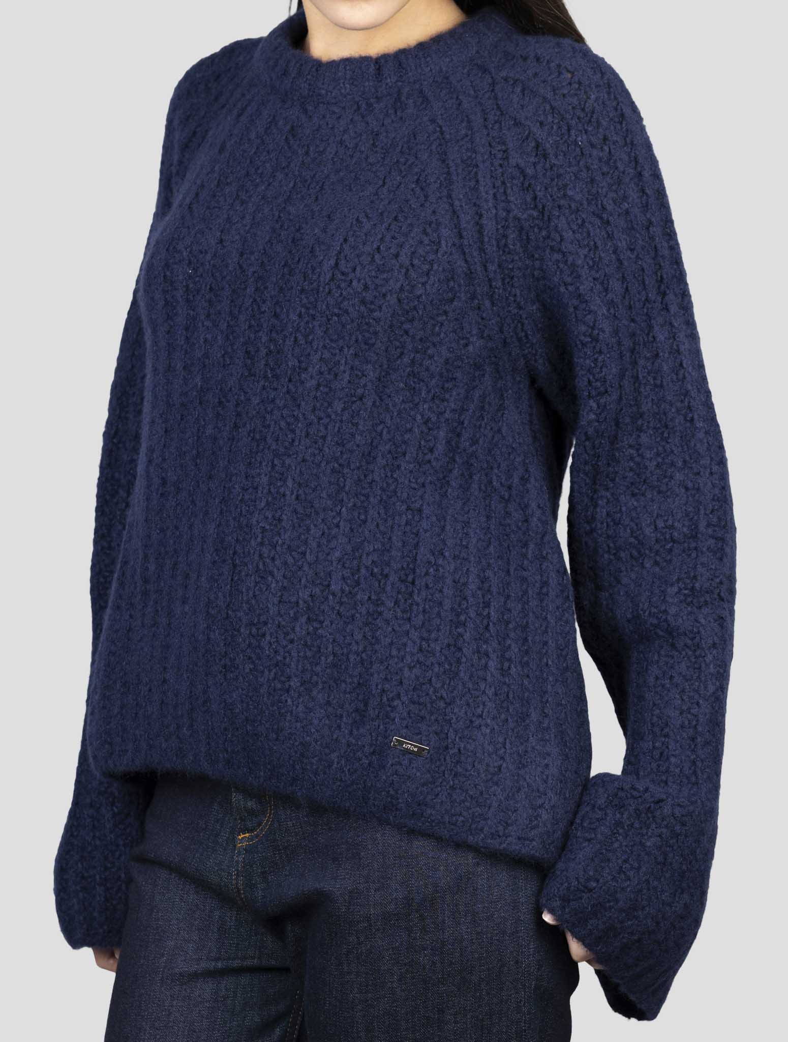 Kiton Blue Cashmere Silk Sweater Crewneck