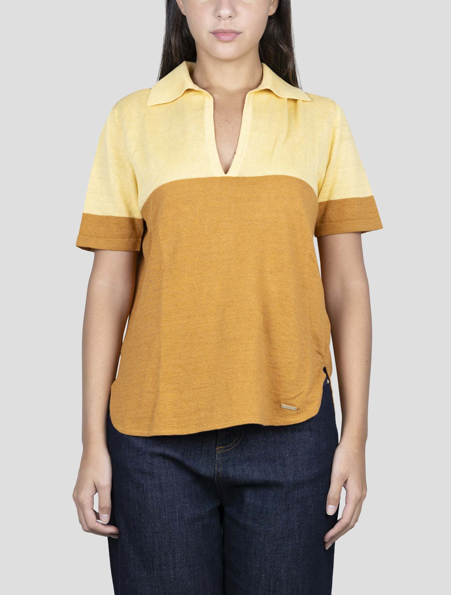 Kiton Brown Yellow Linen Cotton Polo