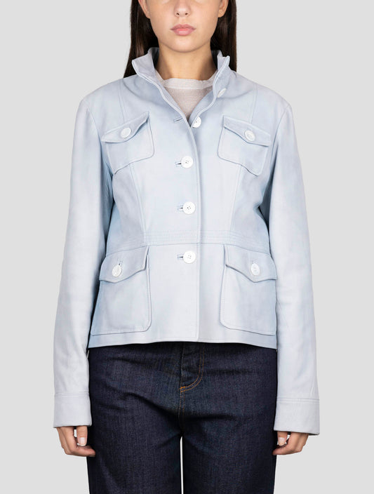 Kiton Light Blue Leather Coat