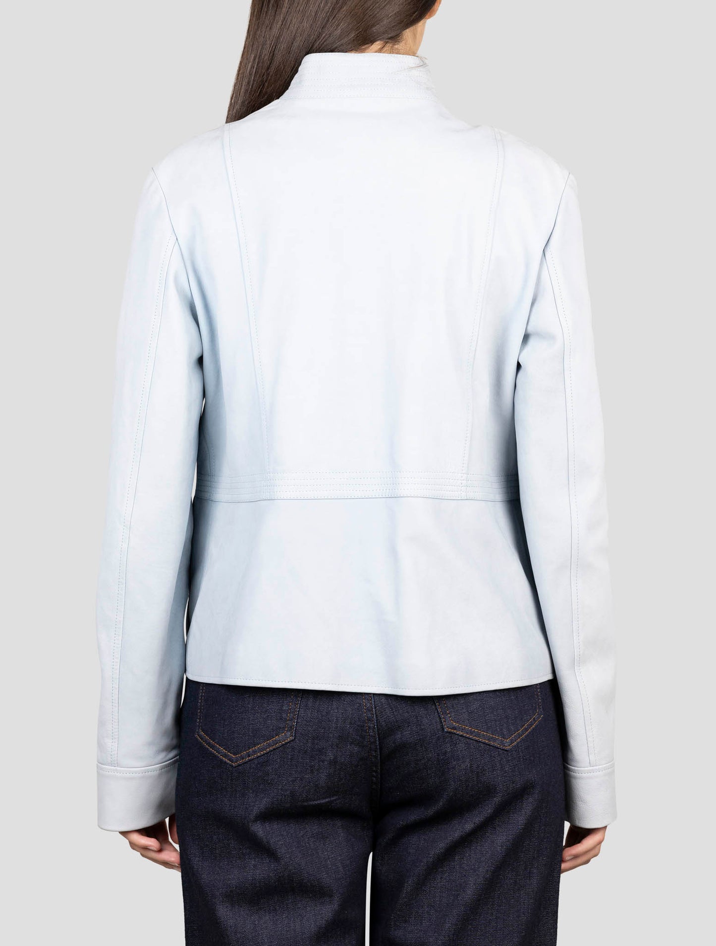 Kiton Light Blue Leather Coat