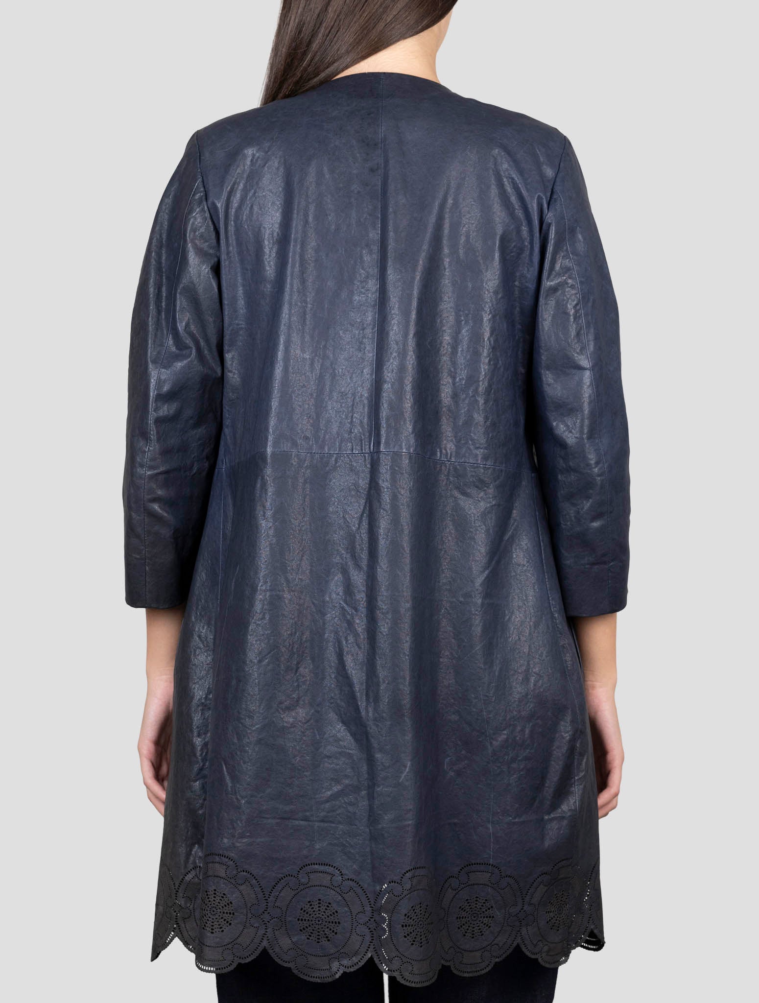 Kiton Blue Leather Overcoat