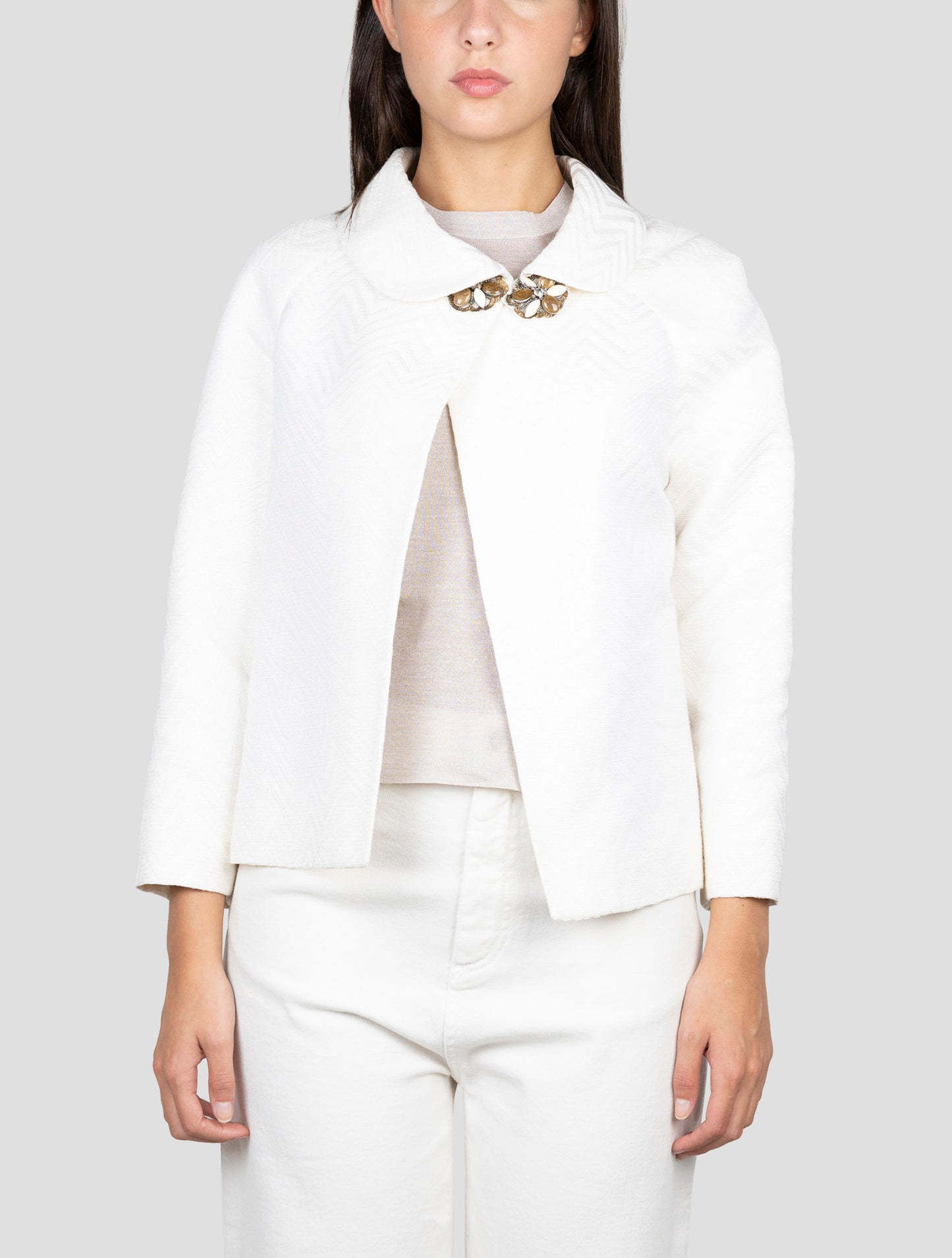 Kiton White Pl Cotton Blazer