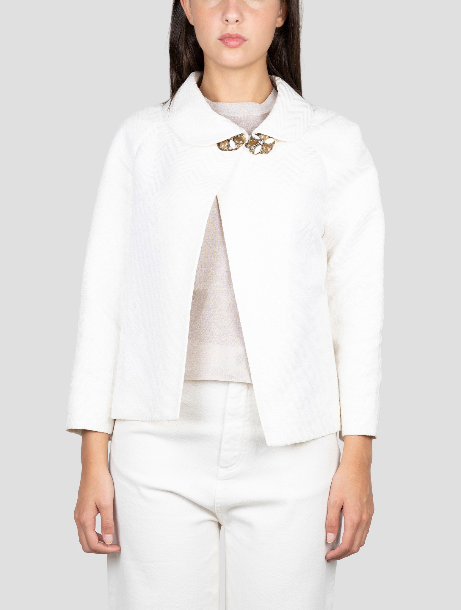 Kiton White Pl Cotton Blazer