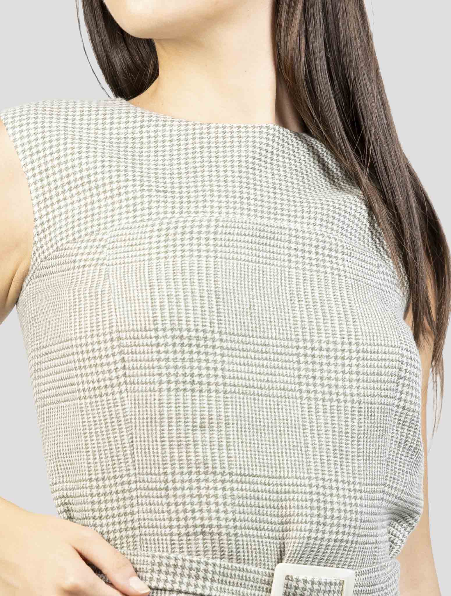 Kiton Green White Linen Wool Dress