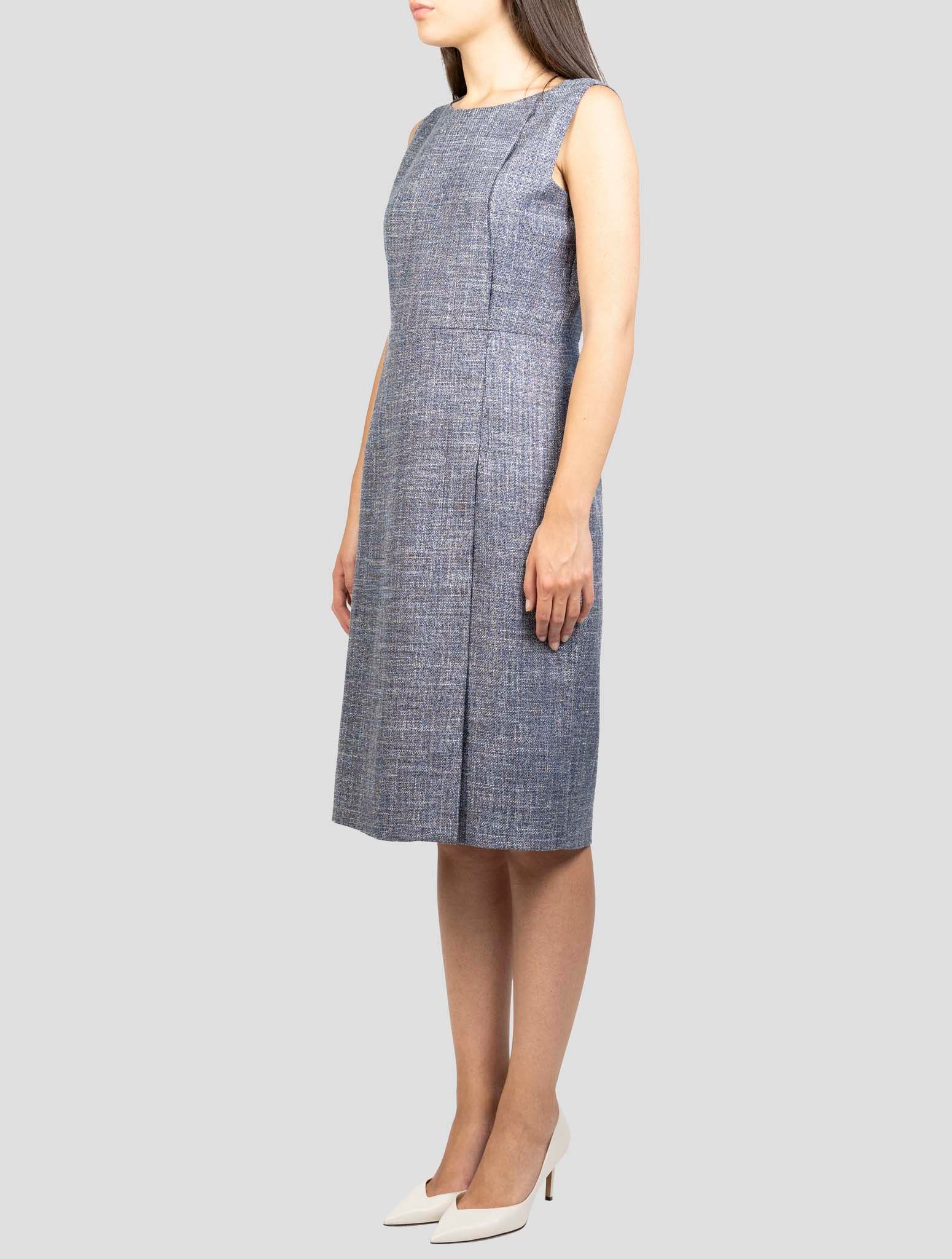 Kiton Blue Virgin Wool Silk Linen Dress