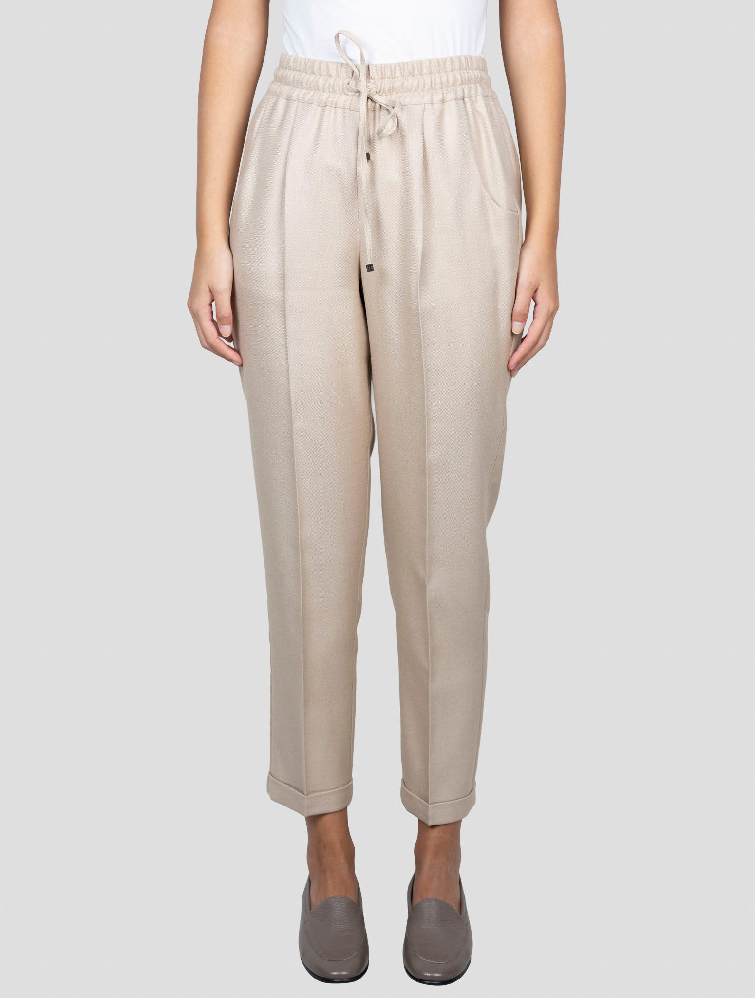 Kiton Beige Silk Virgin Wool Pants