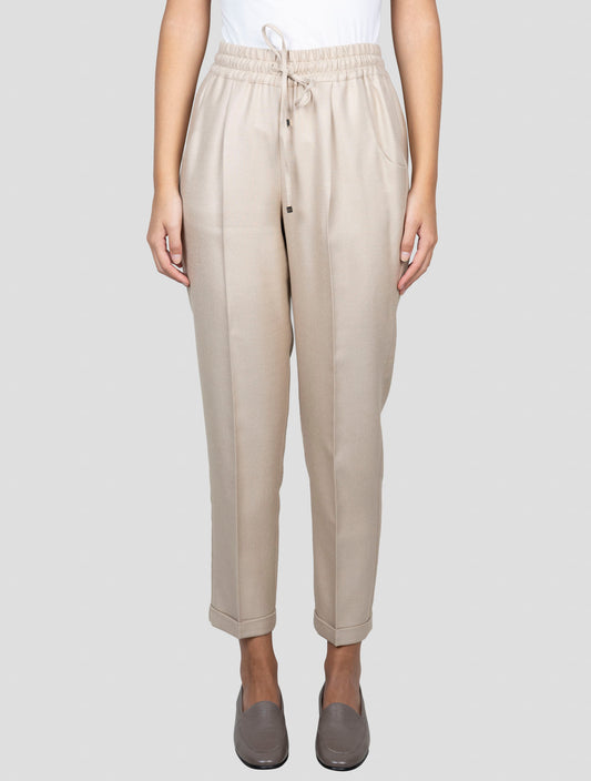 Kiton Beige Silk Virgin Wool Pants