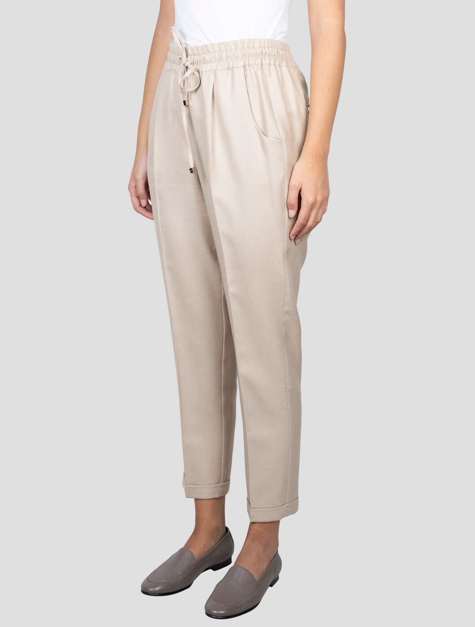 Kiton Beige Silk Virgin Wool Pants