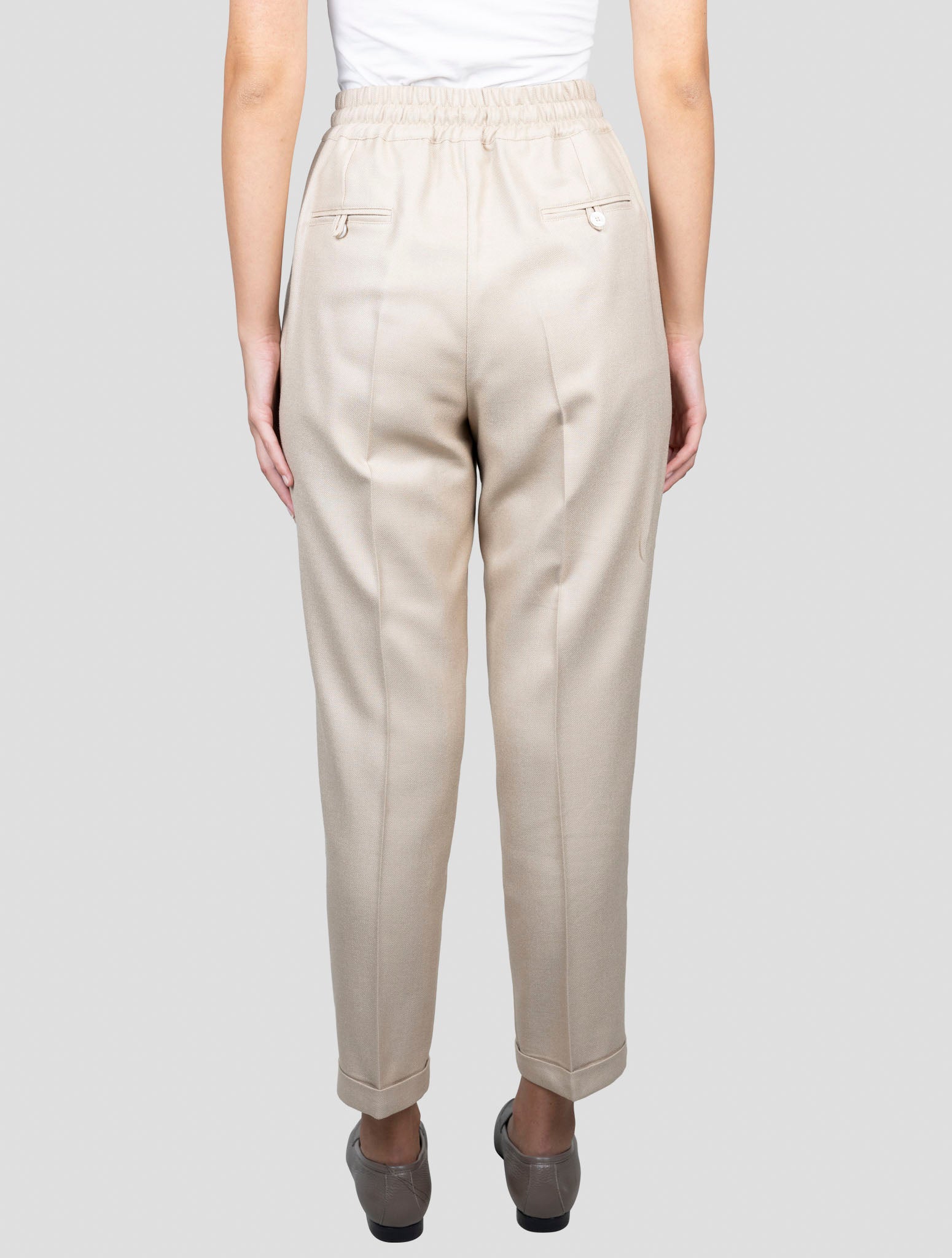 Kiton Beige Silk Virgin Wool Pants