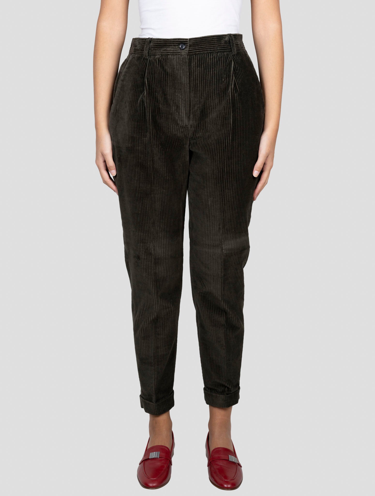 Kiton Green Cotton Velvet Pants