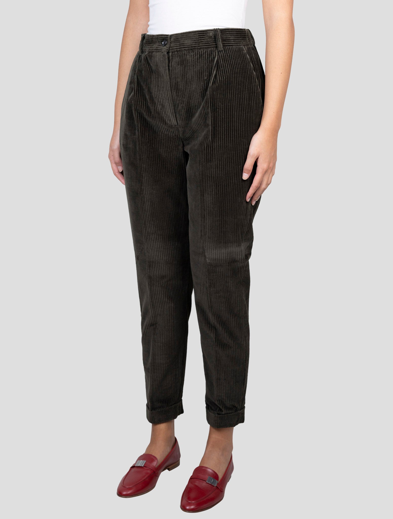 Kiton Green Cotton Velvet Pants