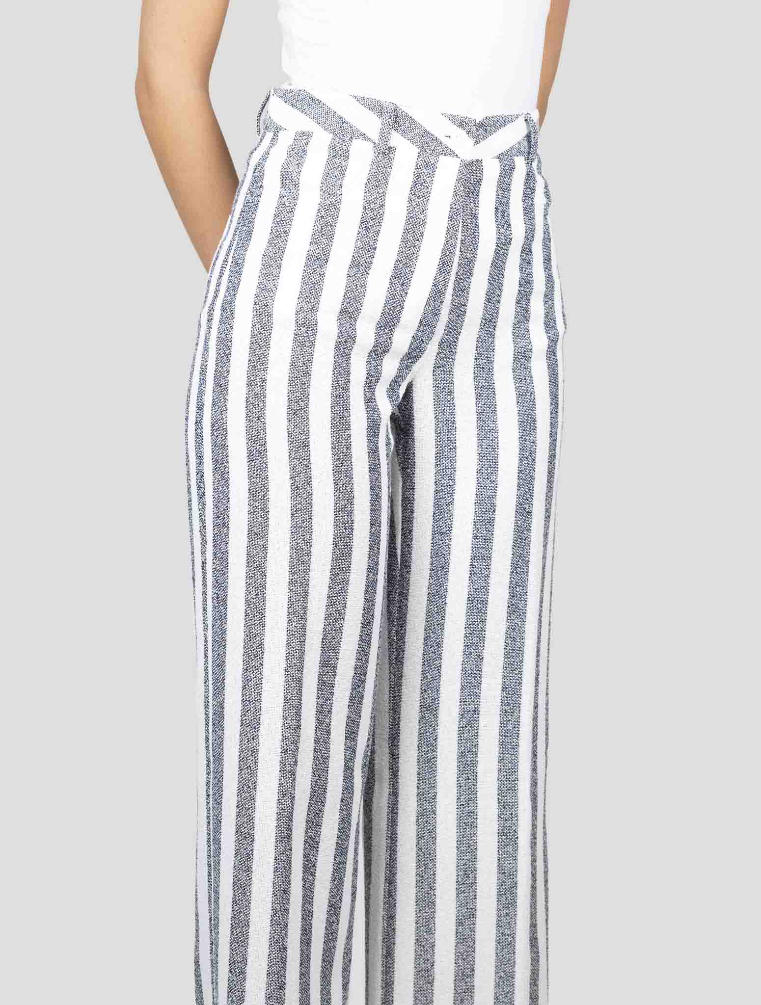 Kiton White Blue Viscose Cotton Pa Pants