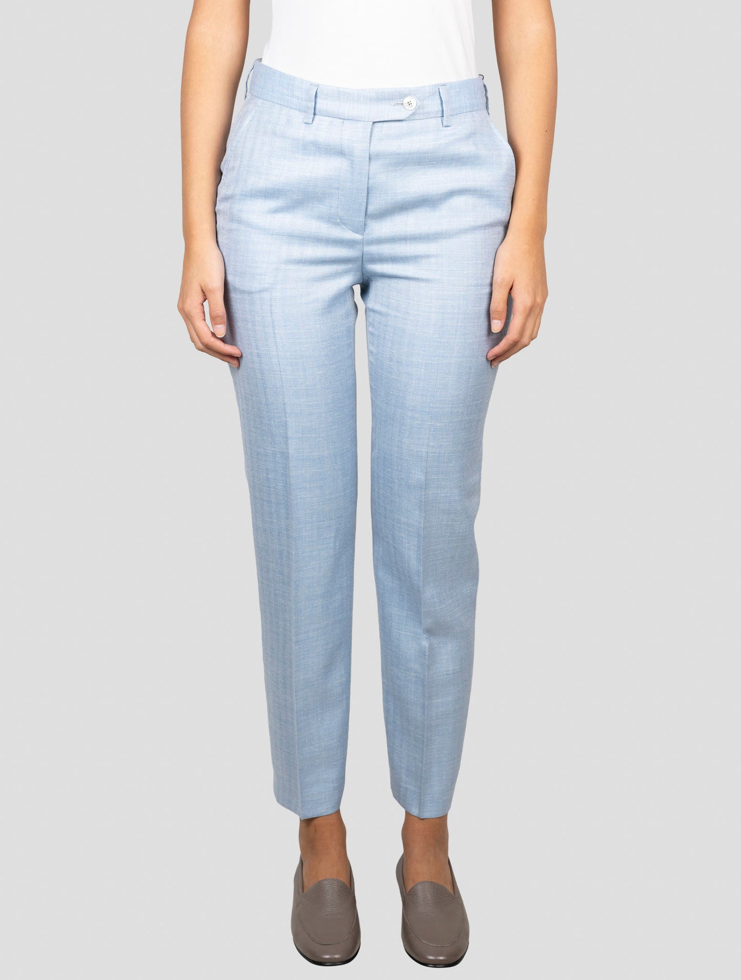 Kiton Light Blue Wool Silk Linen Pants