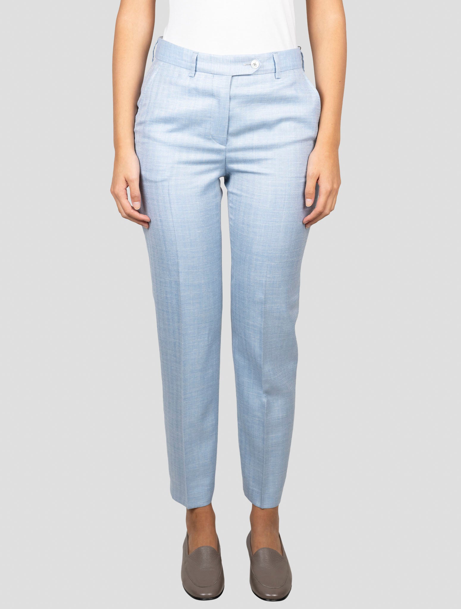 Kiton Light Blue Wool Silk Linen Pants