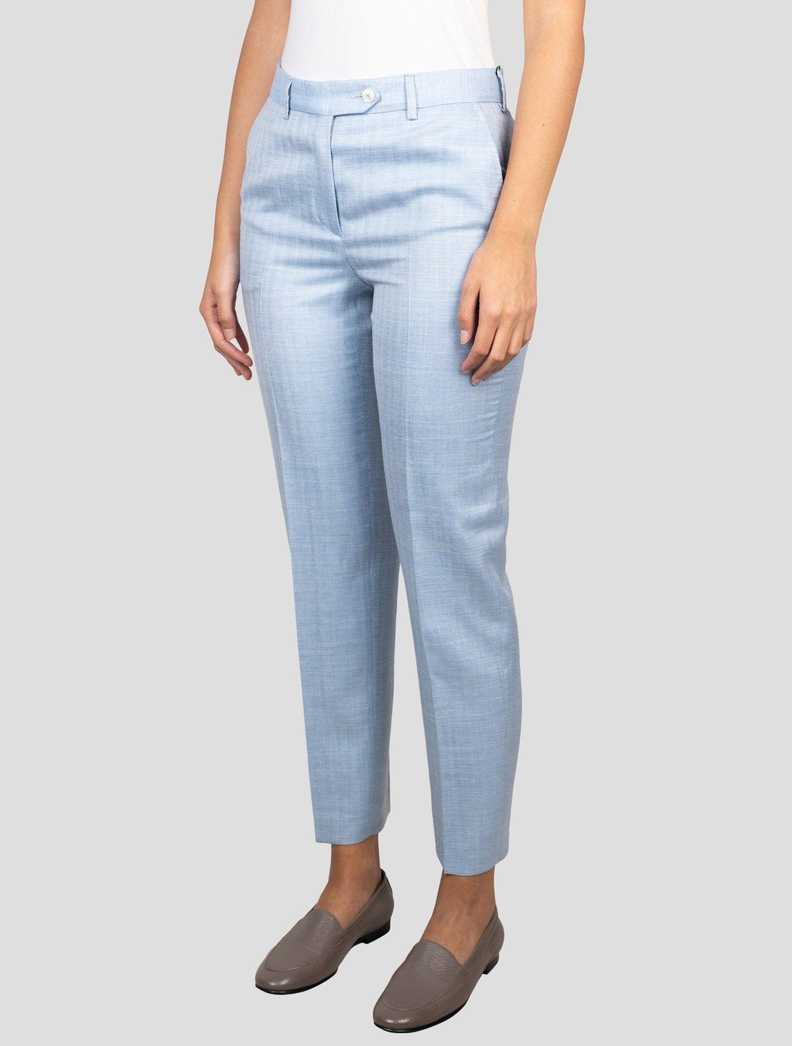 Kiton Light Blue Wool Silk Linen Pants