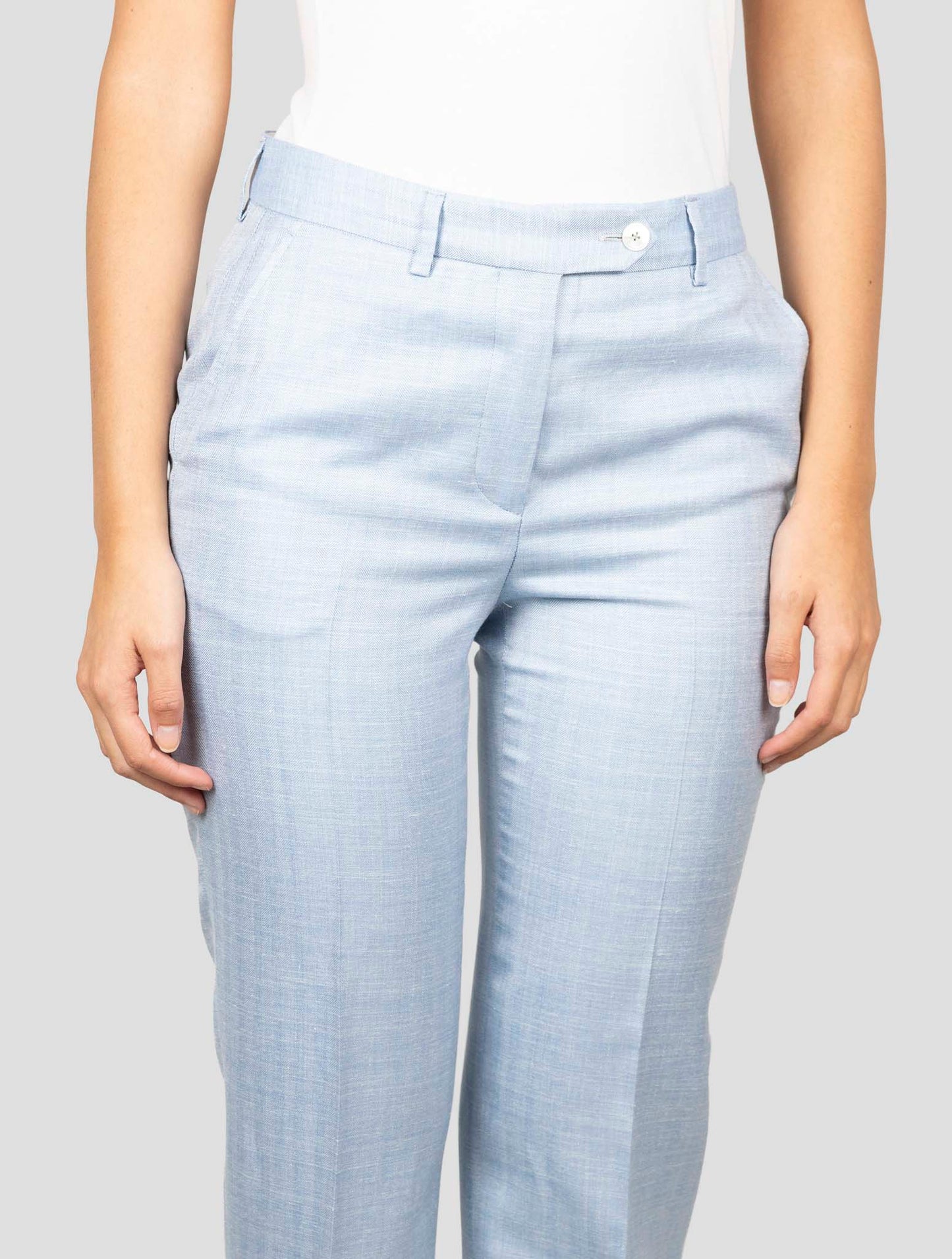 Kiton Light Blue Wool Silk Linen Pants