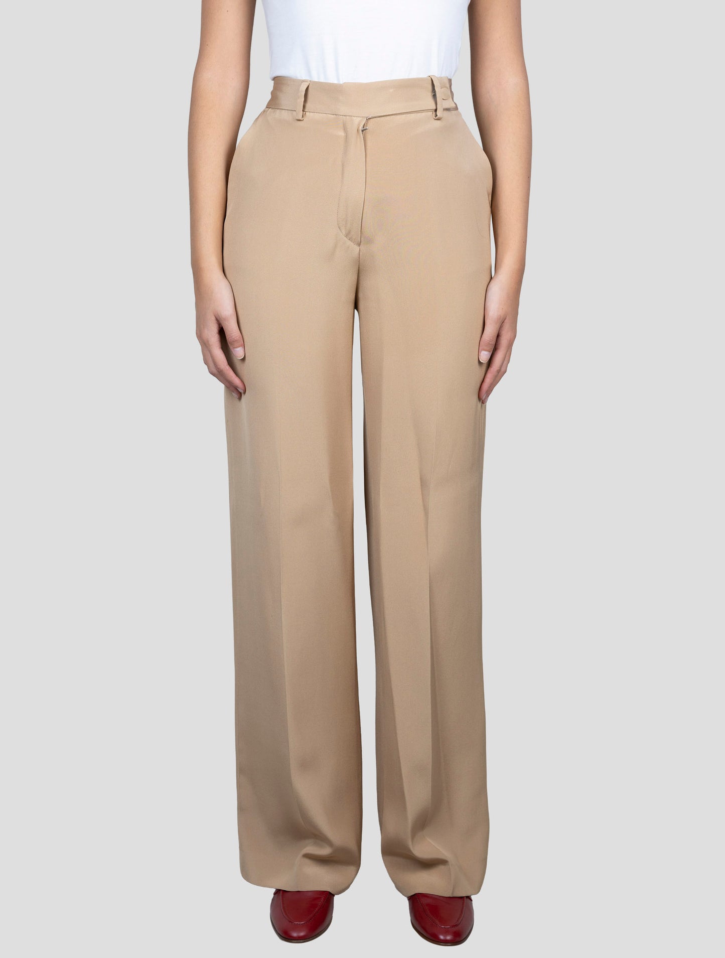 Kiton Beige Silk Dress Pants