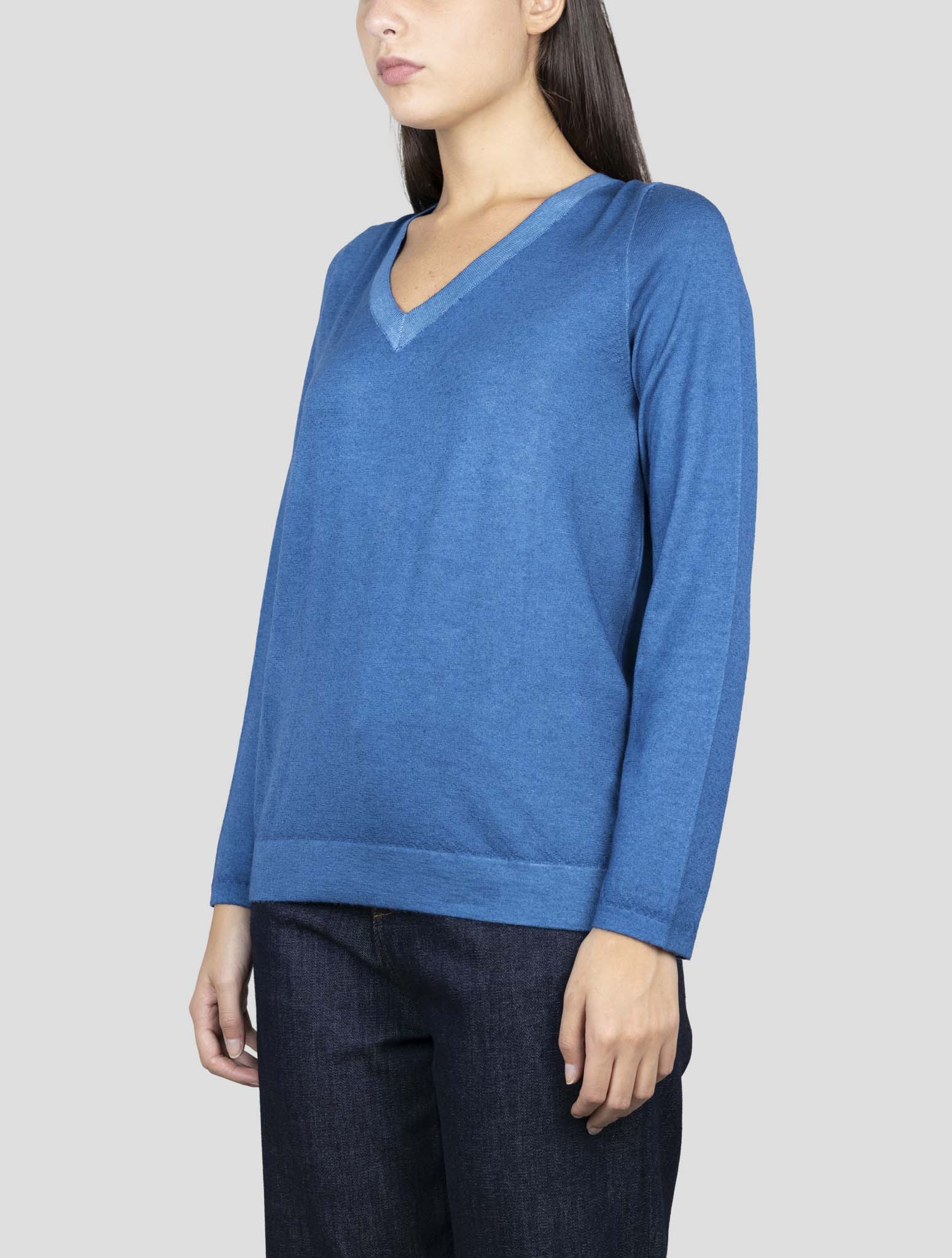 Kiton Blue Cashmere Sweater V-Neck