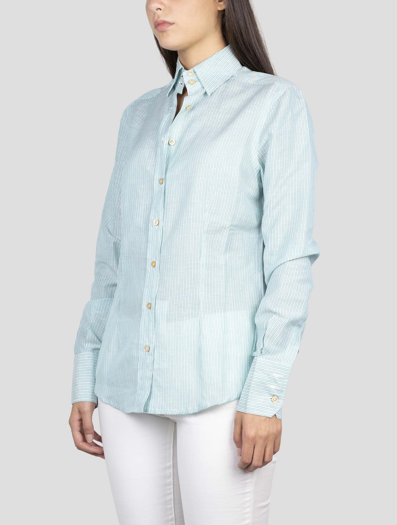 Kiton Gray White Linen Cotton Shirt