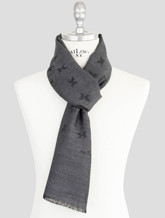 Kiton Gray Wool Silk Scarf