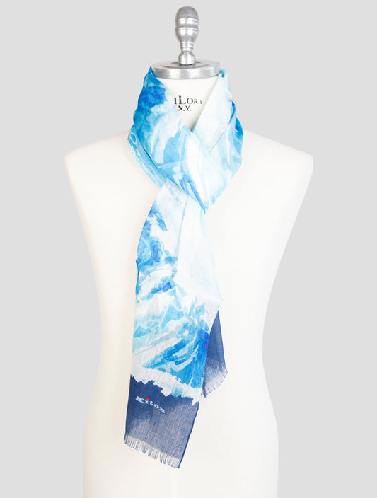 Kiton Blue Linen Silk Scarf