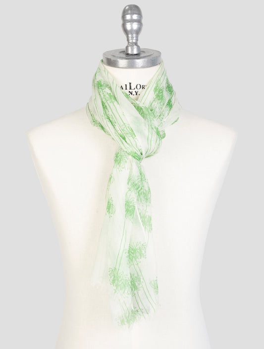 Kiton White Green Cashmere Scarf
