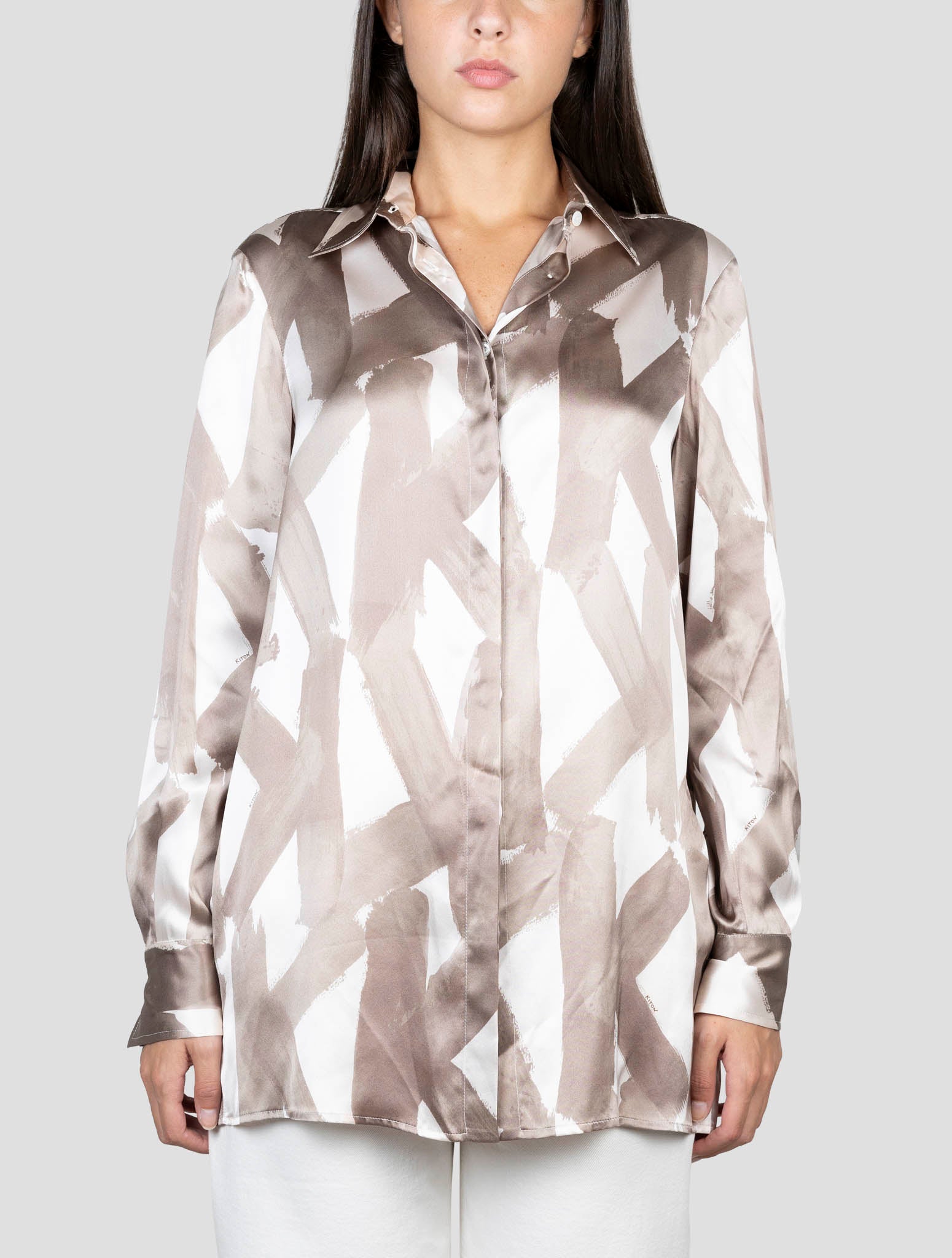 Kiton Pink Brown Silk Shirt