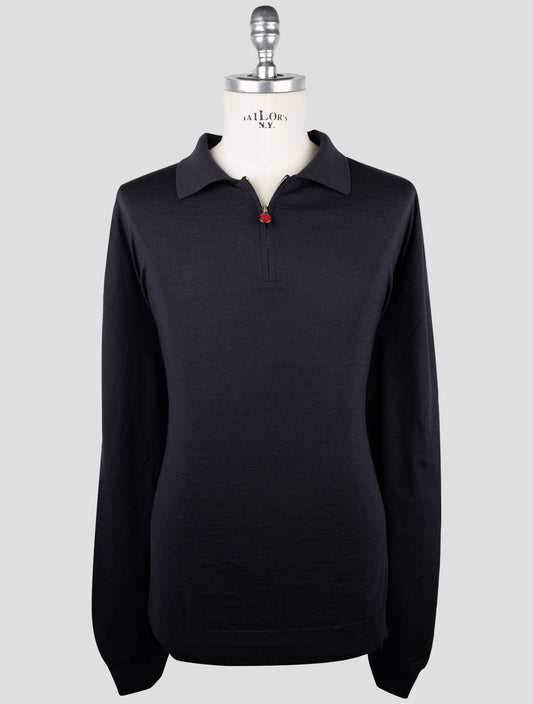 Kiton Dark Blue Wool Sweater Polo