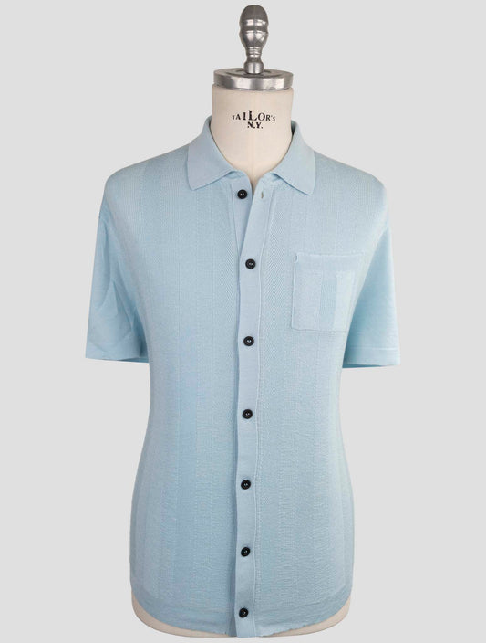 Kiton Knt Light Blue Cotton Short Sleeve Shirt