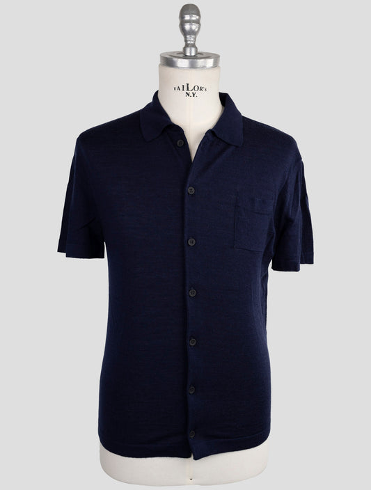 Kiton Knt Blue Virgin Wool Silk Short Sleeve Shirt
