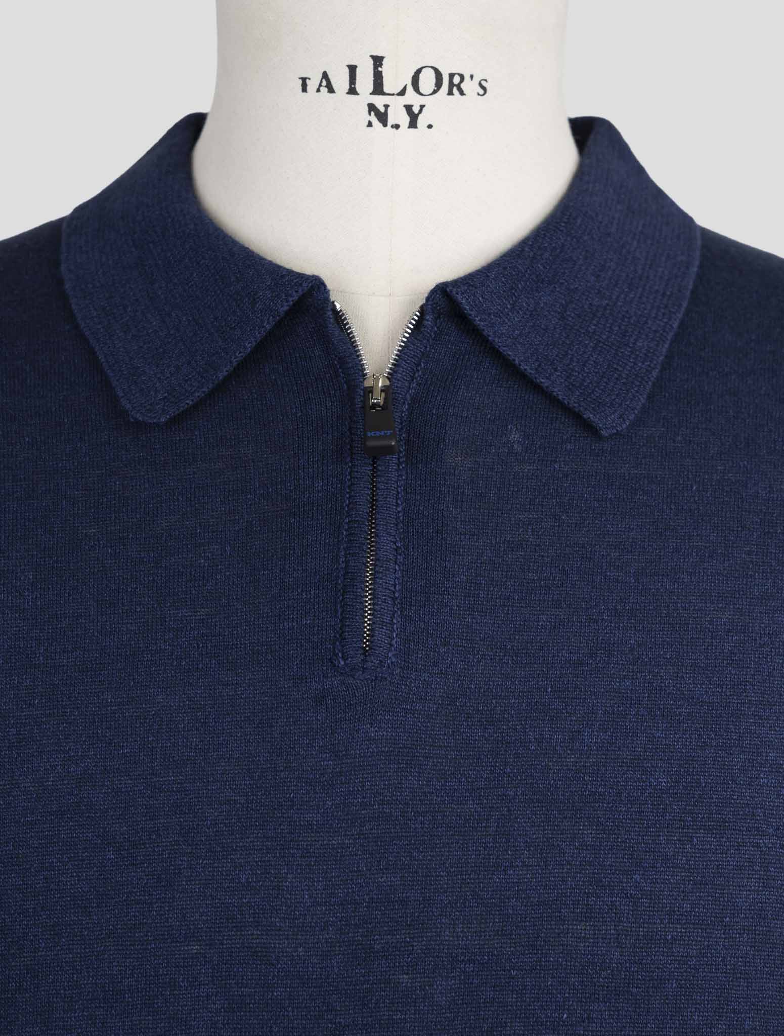 Kiton Knt Blue Linen Cotton Polo
