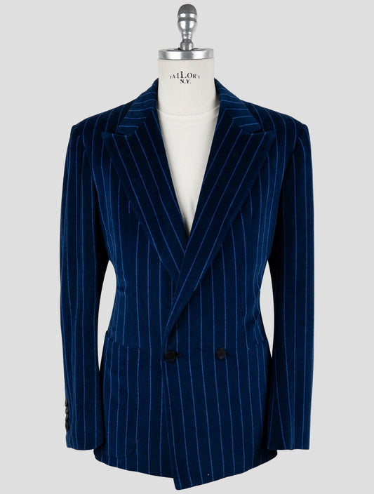 Kiton Knt Blue Cotton Pl Double Breasted Velvet Suit
