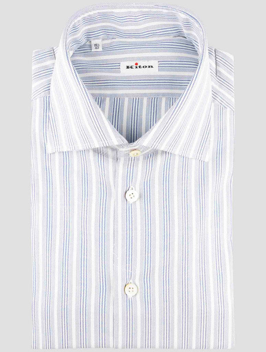 Kiton Blue White Cotton Shirt
