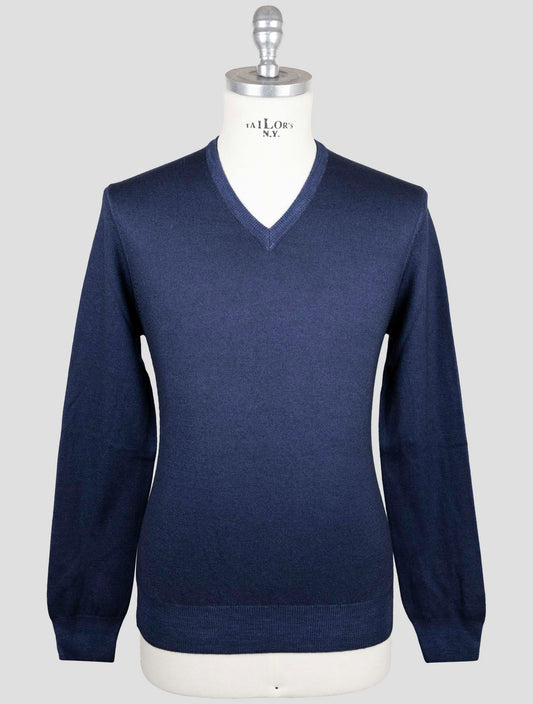 Kiton Blue Virgin Wool Sweater V-Neck