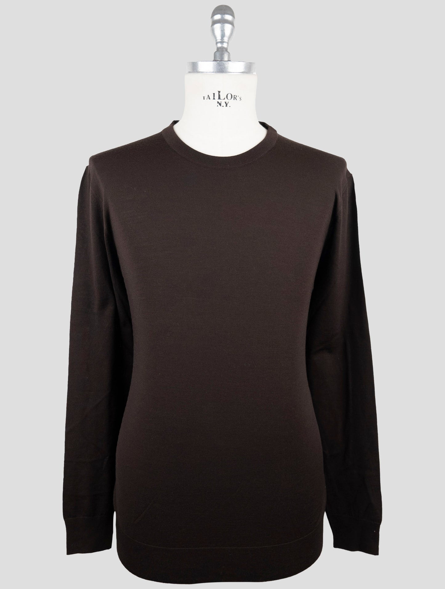 Kiton Brown Wool Diamante Blu Sweater Crewneck