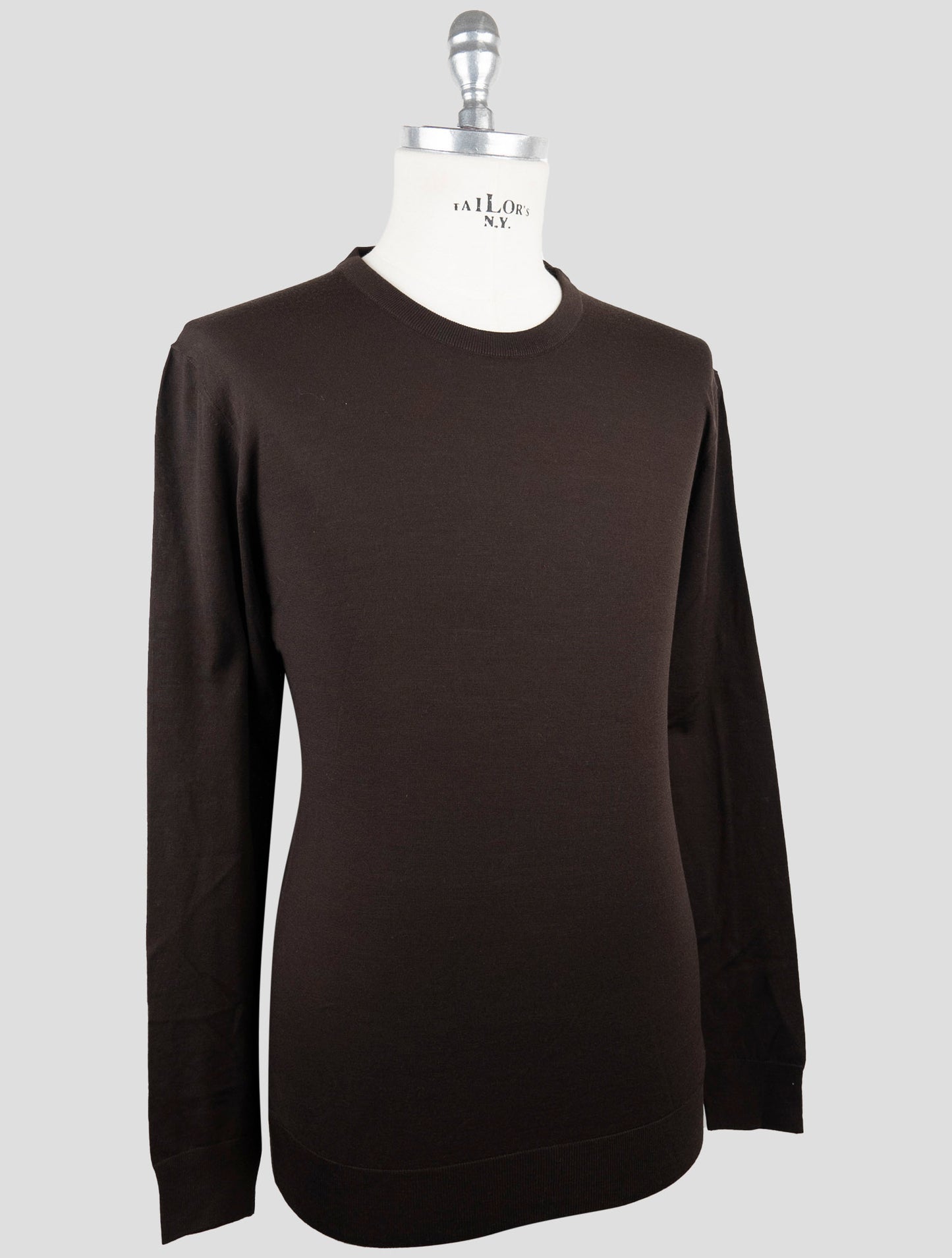 Kiton Brown Wool Diamante Blu Sweater Crewneck