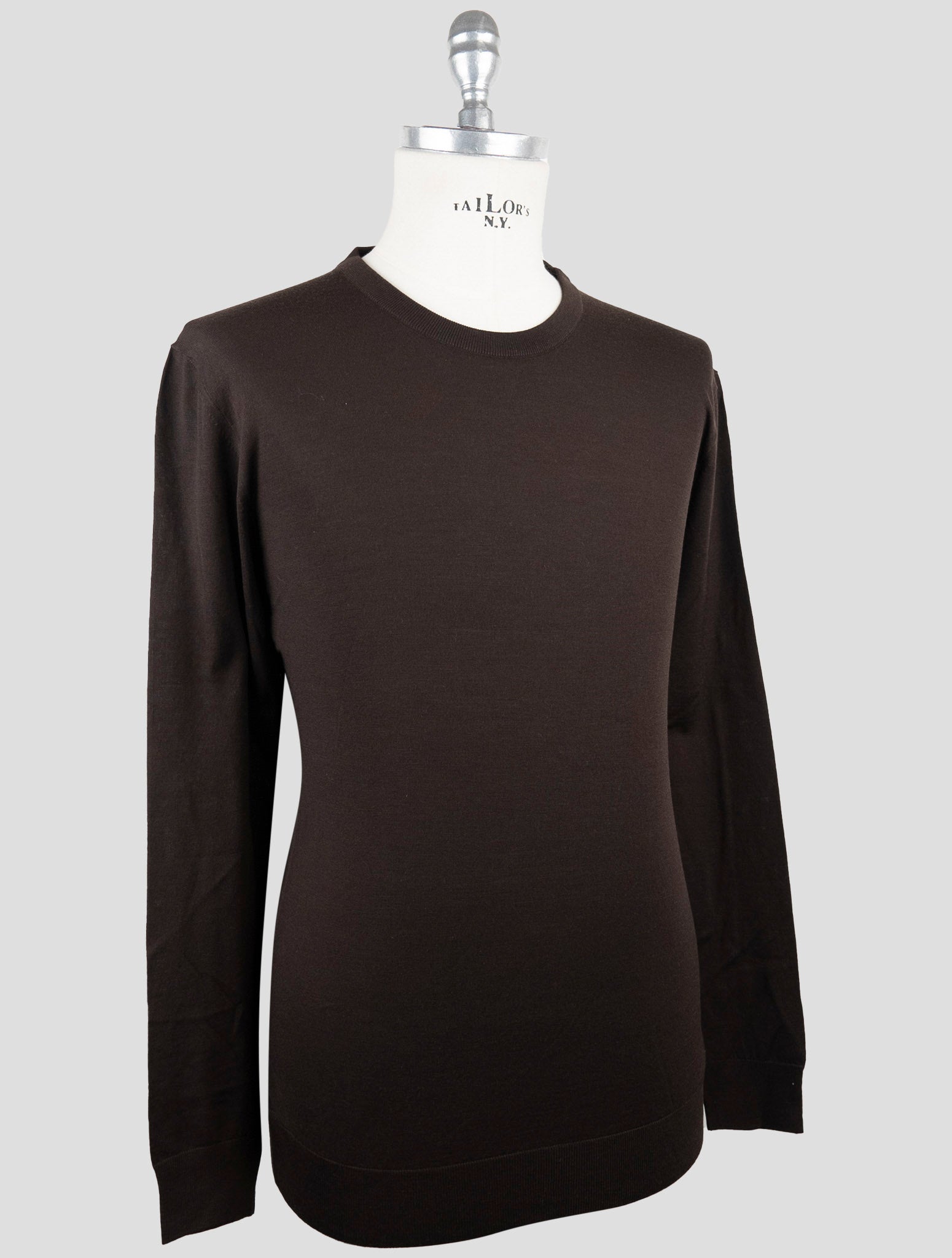 Kiton Brown Wool Diamante Blu Sweater Crewneck