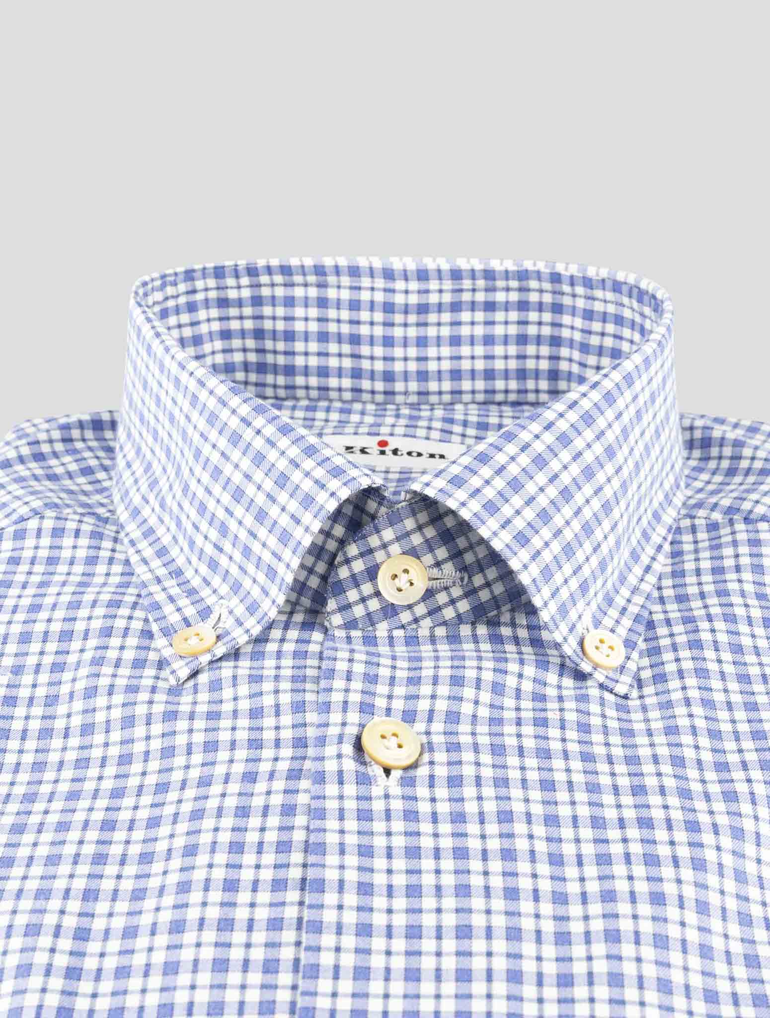 Kiton Blue White Cotton Shirt